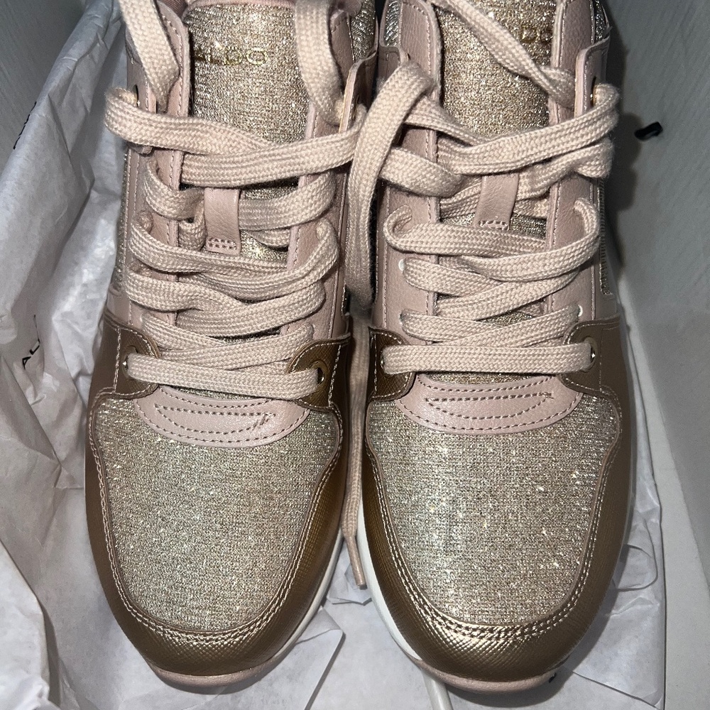 Gold & light pink wedge sneakers